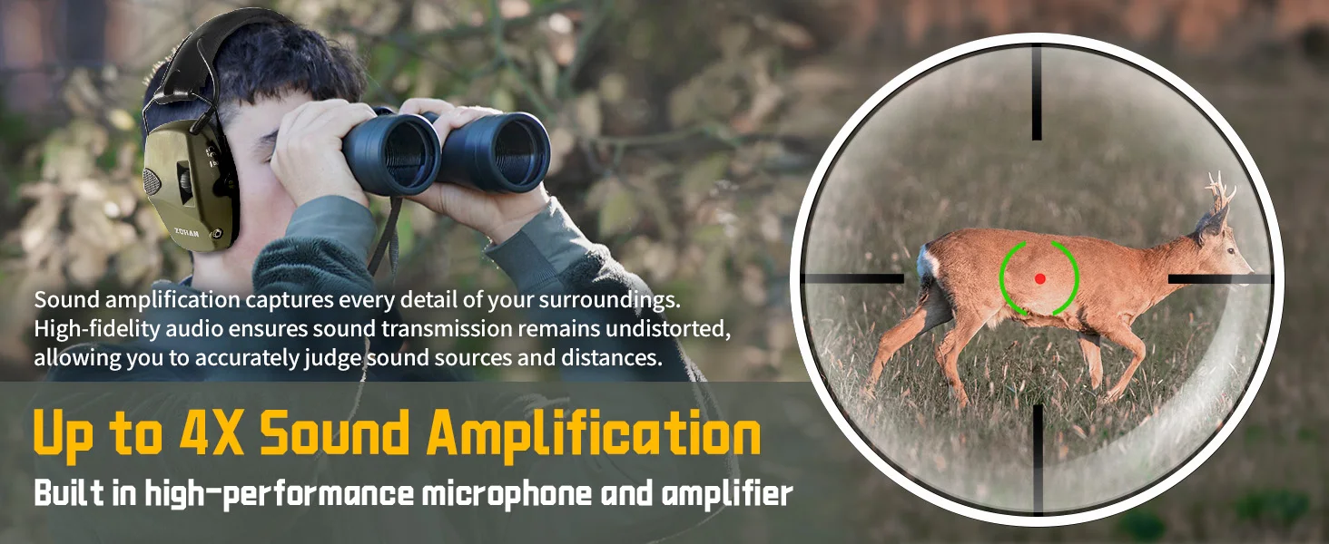 ZOHAN Tactical Electronic Shooting Earmuffs Hunting Sound Pickup Anti-noise Hearing Protective Headset SNR 27dB Outdoor Safety