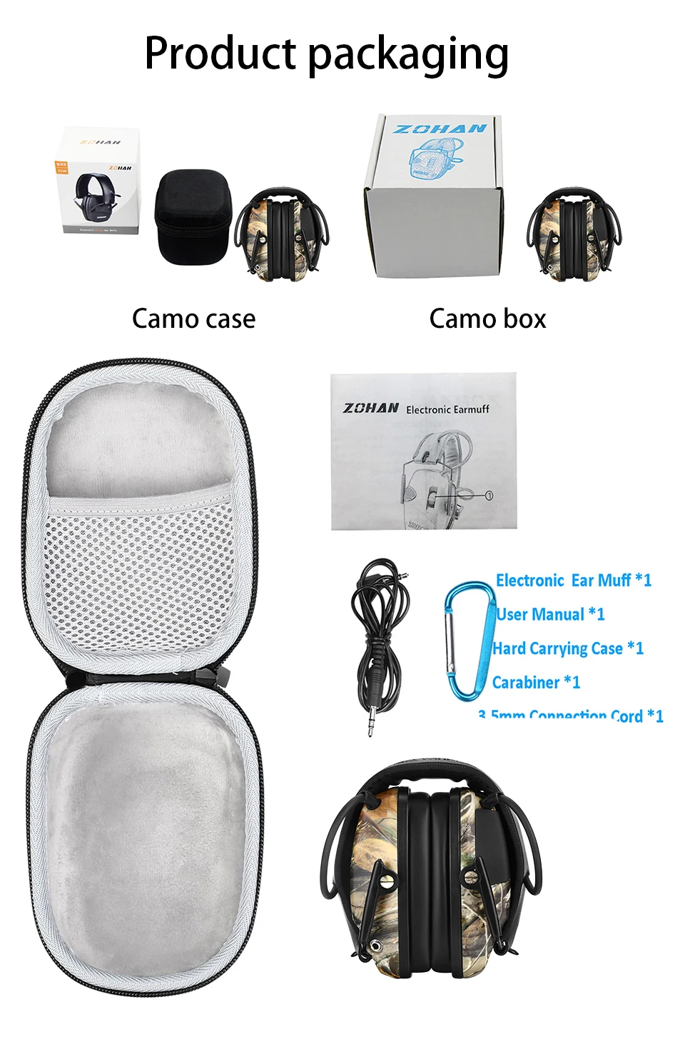 ZOHAN Tactical Electronic Shooting Earmuffs Hunting Sound Pickup Anti-noise Hearing Protective Headset SNR 27dB Outdoor Safety