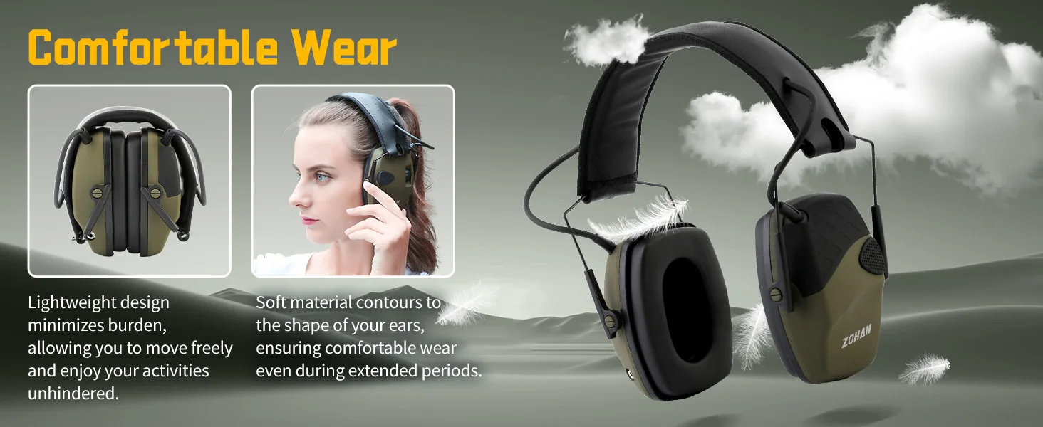 ZOHAN Tactical Electronic Shooting Earmuffs Hunting Sound Pickup Anti-noise Hearing Protective Headset SNR 27dB Outdoor Safety