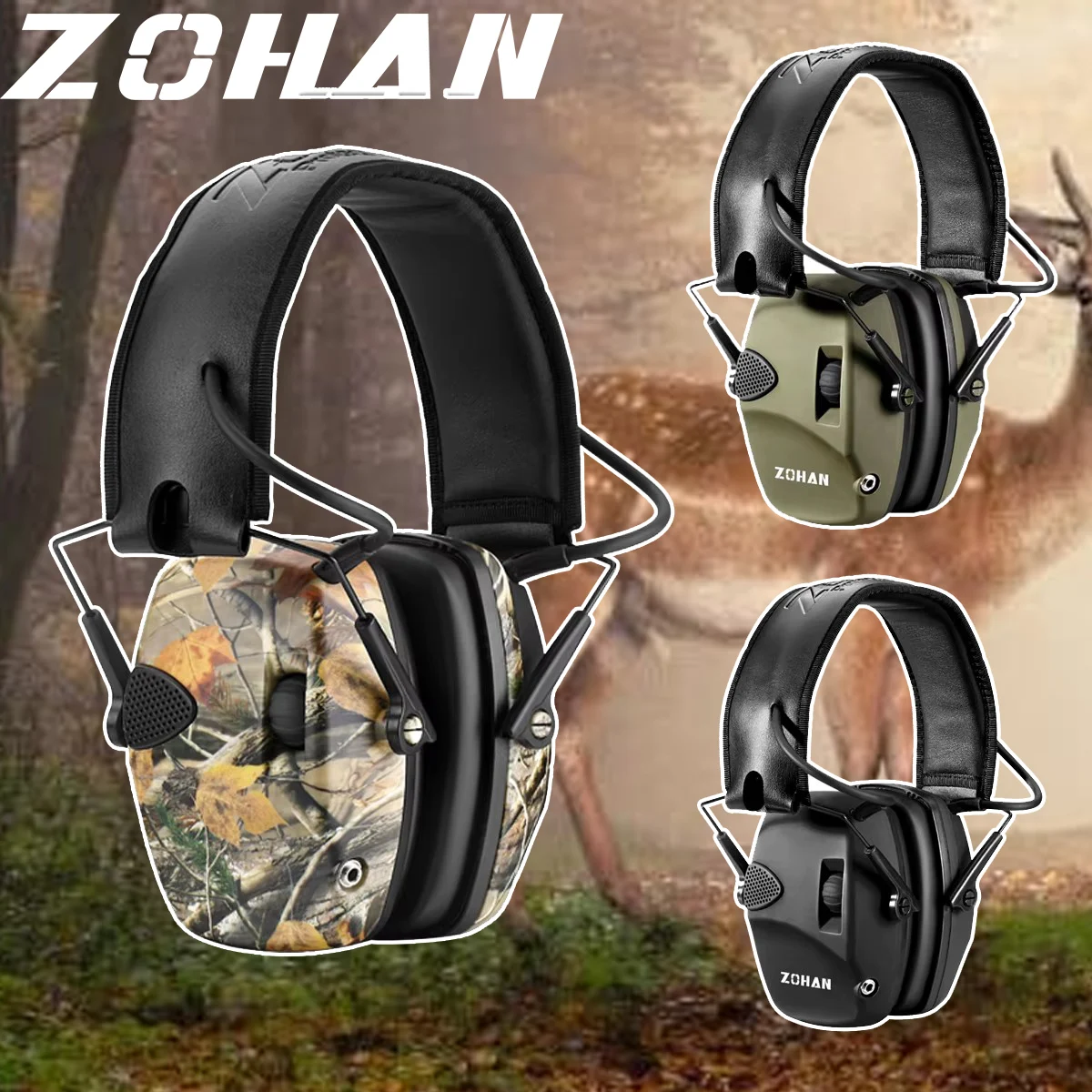 ZOHAN Tactical Electronic Shooting Earmuffs Hunting Sound Pickup Anti-noise Hearing Protective Headset SNR 27dB Outdoor Safety