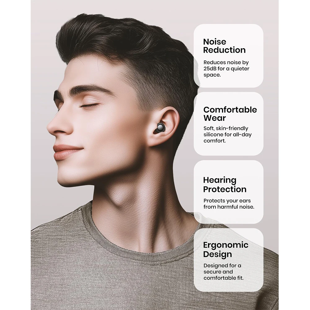 Ear Plugs for Sleeping Noise Cancelling, 25dB Ear Plugs for Noise Reduction with 8 Ear Tips, Reusable Silicone Earplugs Hearing