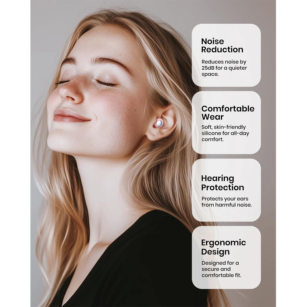 Ear Plugs for Sleeping Noise Cancelling, 25dB Ear Plugs for Noise Reduction with 8 Ear Tips, Reusable Silicone Earplugs Hearing