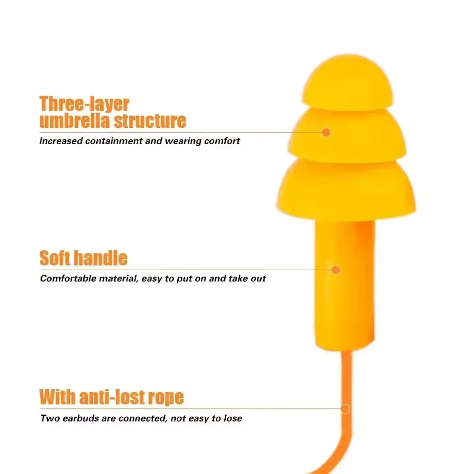 Corded Ear Plugs Reusable Silicone Earplugs with String Banded Earbuds for Sleeping Studying Swimming Noise Cancelling Eartips