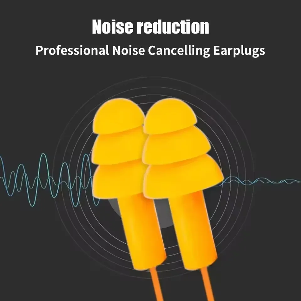 Corded Ear Plugs Reusable Silicone Earplugs with String Banded Earbuds for Sleeping Studying Swimming Noise Cancelling Eartips