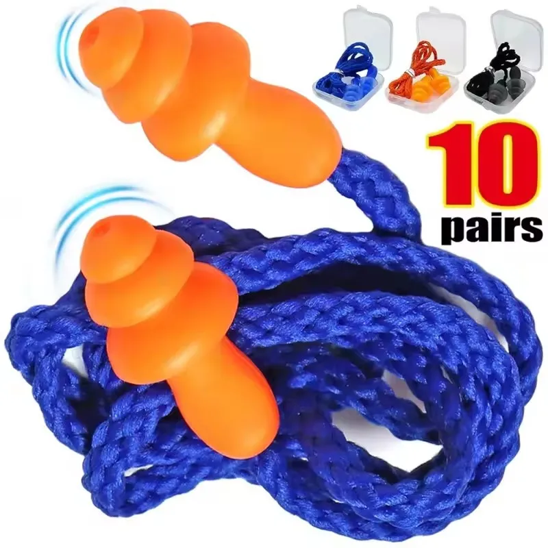 Corded Ear Plugs Reusable Silicone Earplugs with String Banded Earbuds for Sleeping Studying Swimming Noise Cancelling Eartips