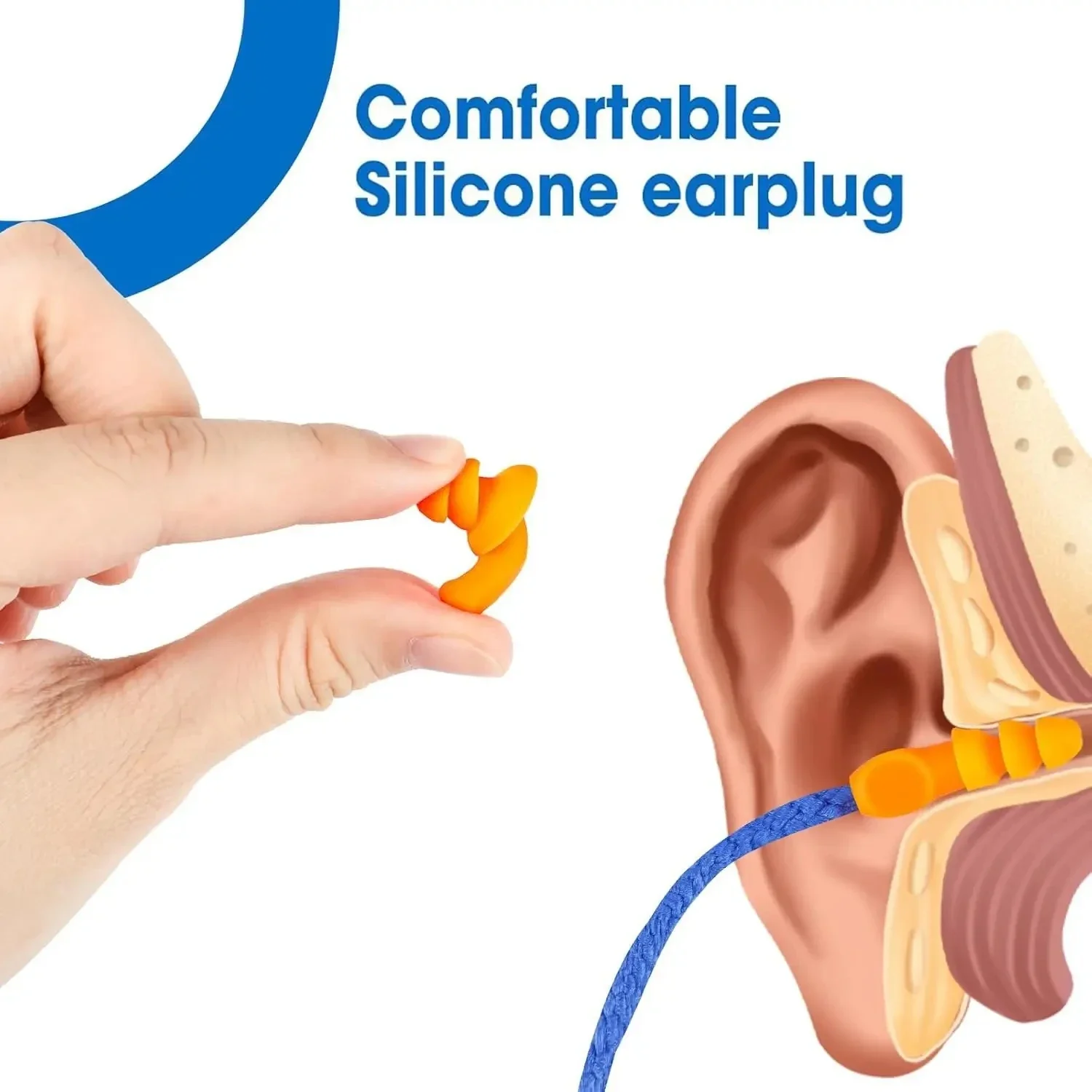 Corded Ear Plugs Reusable Silicone Earplugs with String Banded Earbuds for Sleeping Studying Swimming Noise Cancelling Eartips