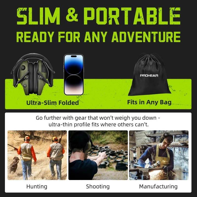 PROHEAR Shooting Electronic Ear Protection 5X Sound Amplification 4 Omnidirectional Microphones Noise Reduction Hunting Earmuffs