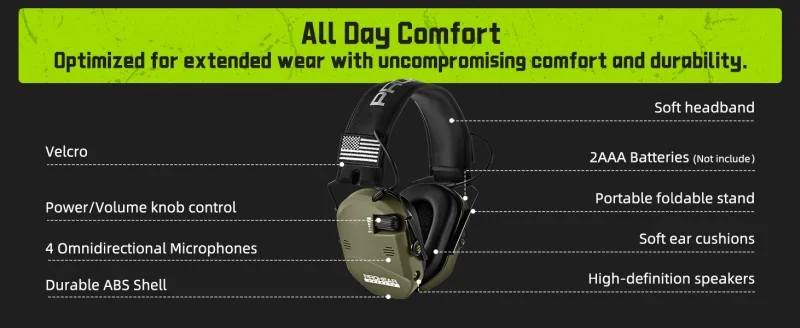 PROHEAR Shooting Electronic Ear Protection 5X Sound Amplification 4 Omnidirectional Microphones Noise Reduction Hunting Earmuffs