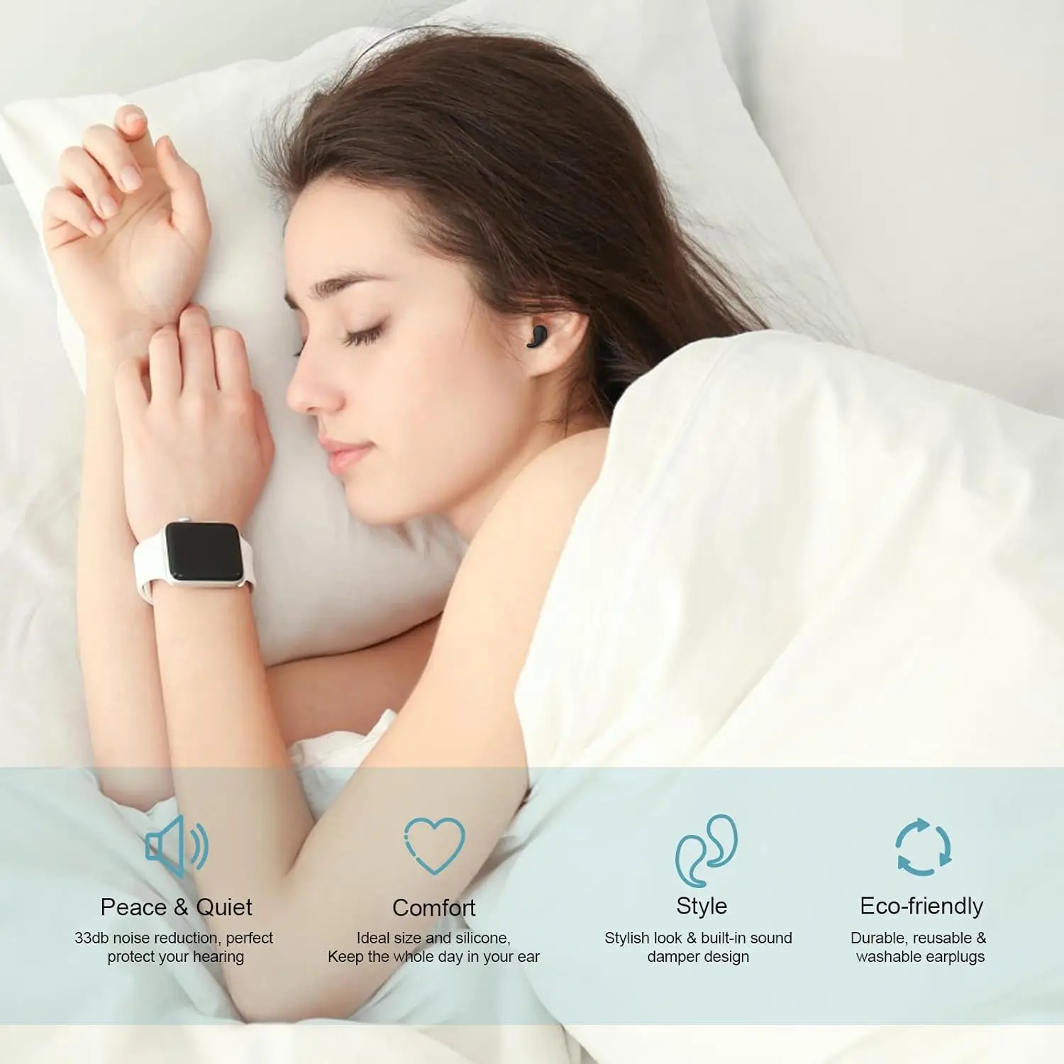 Ear Plugs for Sleeping Noise Reduction 32dB Silicone Earplugs for Reusable Hearing Protection for Concert Work, with 8 Ear Tips