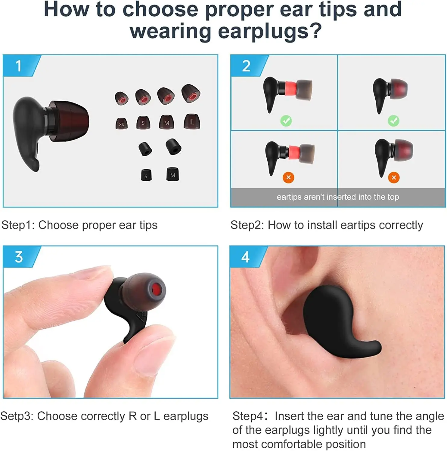 Ear Plugs for Sleeping Noise Reduction 32dB Silicone Earplugs for Reusable Hearing Protection for Concert Work, with 8 Ear Tips