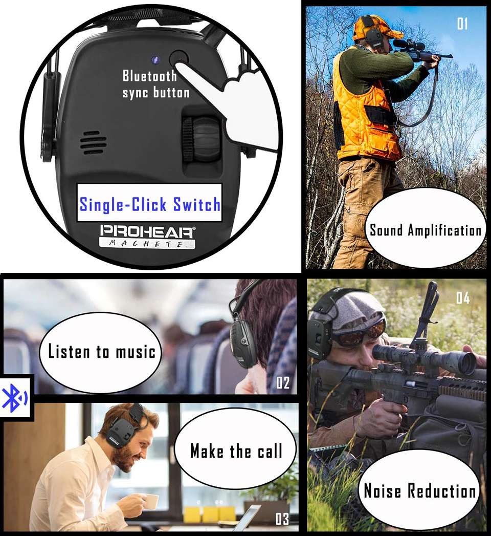 ZOHAN Headphone Electronic 5.0 Bluetooth earmuffs Shooting Ear Protection for hunting Noise Reduction Professional Tactical