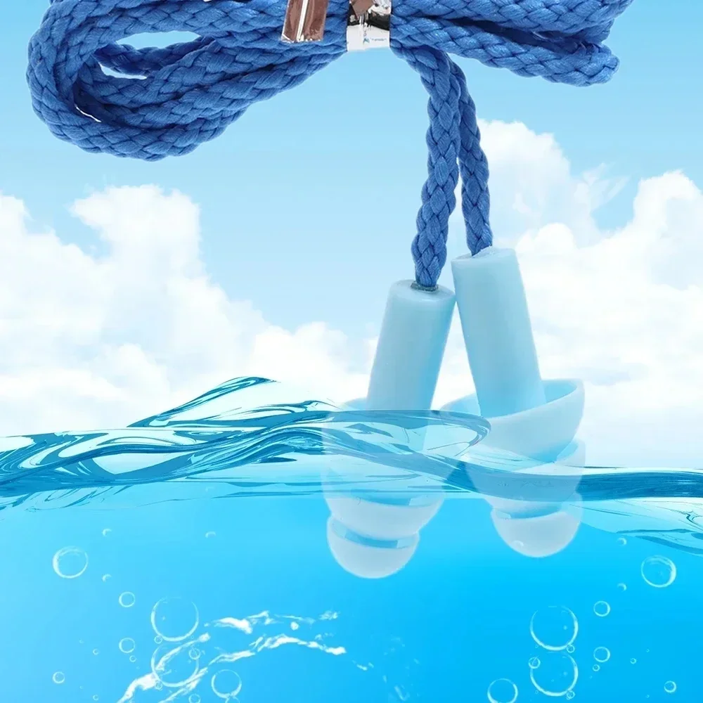 1-10Pairs Noise Cancelling Silicone Earplugs Reusable Earplug With Rope Waterproof Swimming Rubber Ear Plugs Come with Box