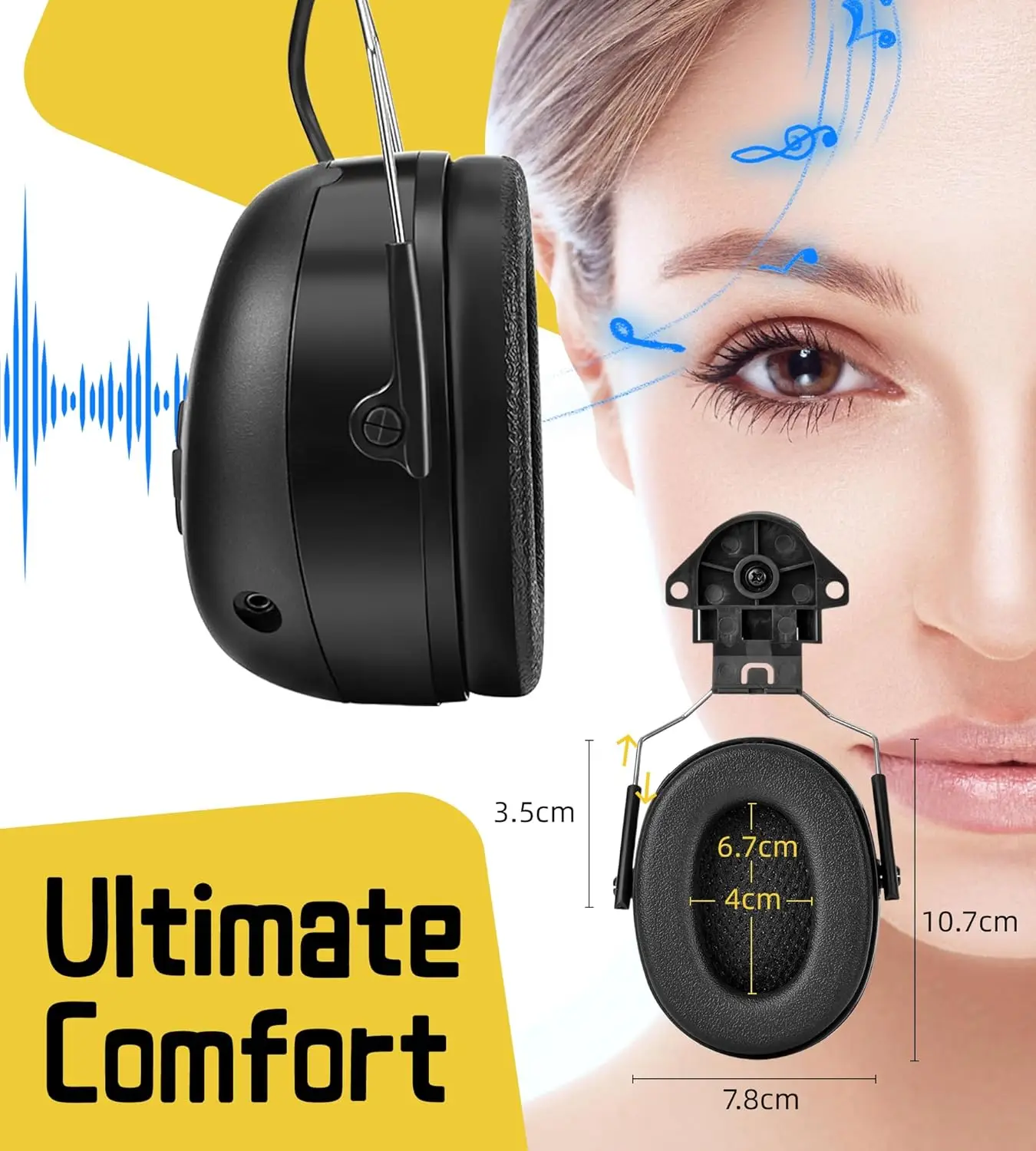 ZOHAN Bluetooth Electronic Earmuffs Hearing Protection Headphones Noise Cancelling Ear Defenders for Hard Hat ARC Rail Mount