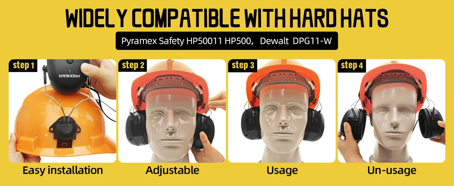 ZOHAN Bluetooth Electronic Earmuffs Hearing Protection Headphones Noise Cancelling Ear Defenders for Hard Hat ARC Rail Mount