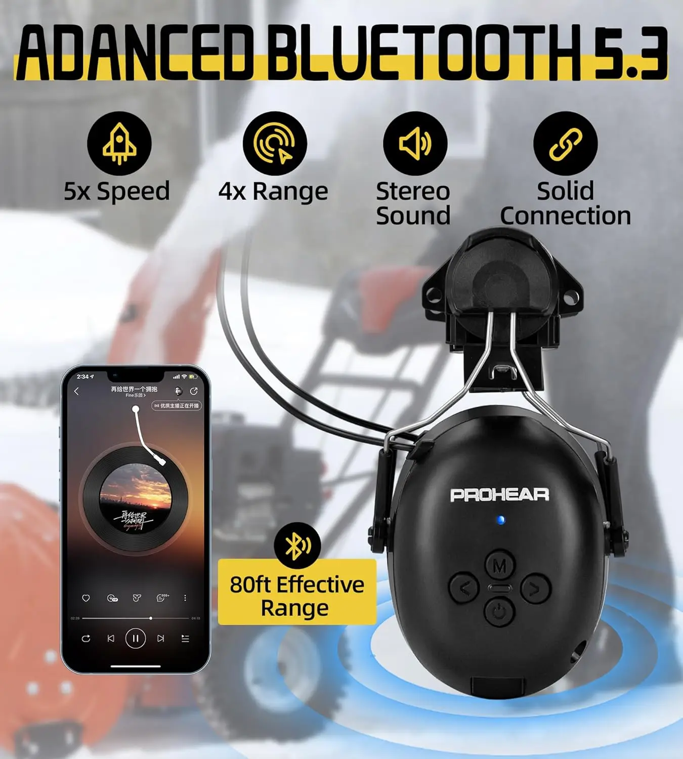 ZOHAN Bluetooth Electronic Earmuffs Hearing Protection Headphones Noise Cancelling Ear Defenders for Hard Hat ARC Rail Mount