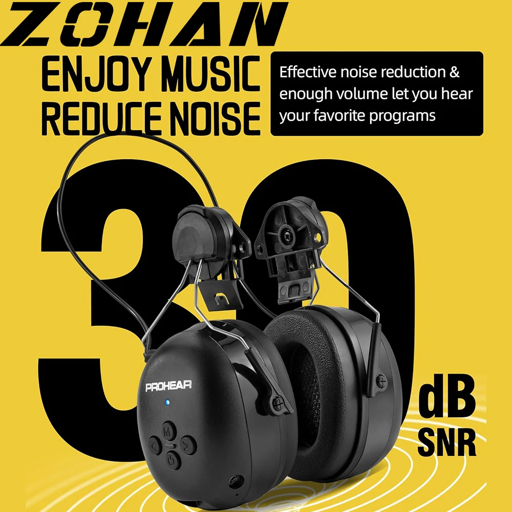 ZOHAN Bluetooth Electronic Earmuffs Hearing Protection Headphones Noise Cancelling Ear Defenders for Hard Hat ARC Rail Mount