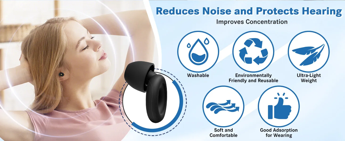 Silicone Ear Plugs for Noise Cancelling Ear Protection - Sleep Concerts Work Study - Noise Reduction Ear Buds