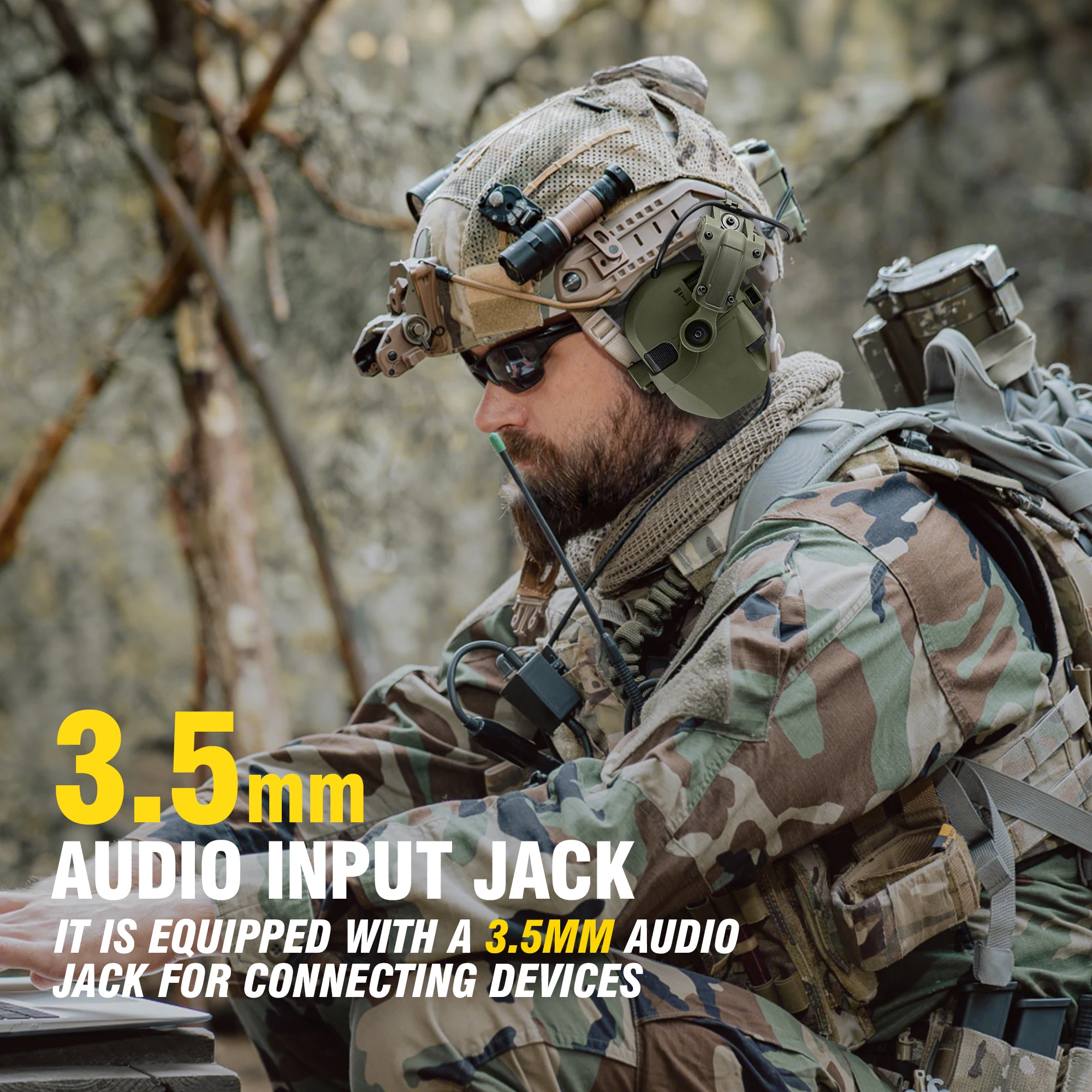 New Generation WK Tactical Helmet Earmuffs Pro - 23dB Active Noise Cancelling Electronic Hearing Protection for Shooting & Milit