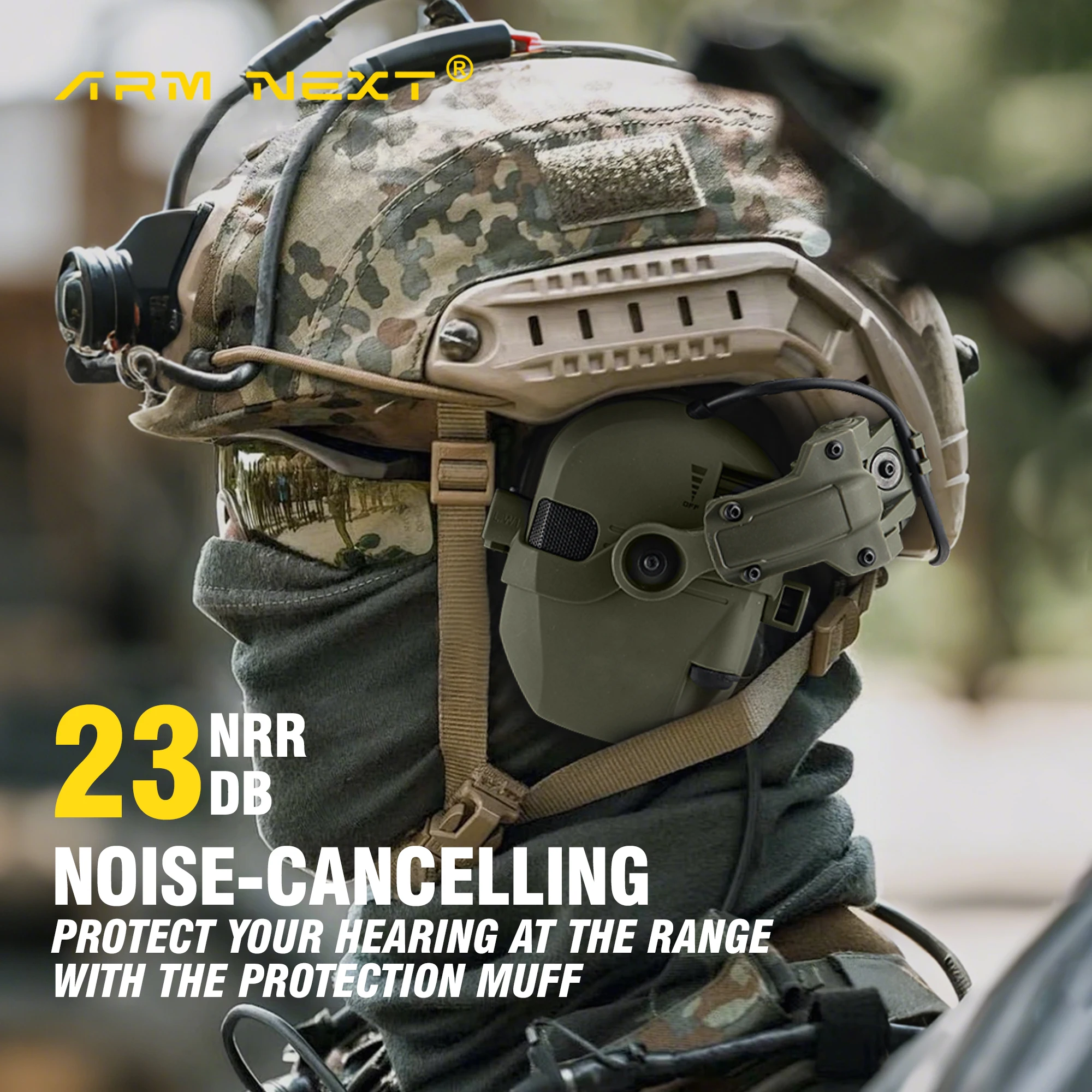 New Generation WK Tactical Helmet Earmuffs Pro - 23dB Active Noise Cancelling Electronic Hearing Protection for Shooting & Milit