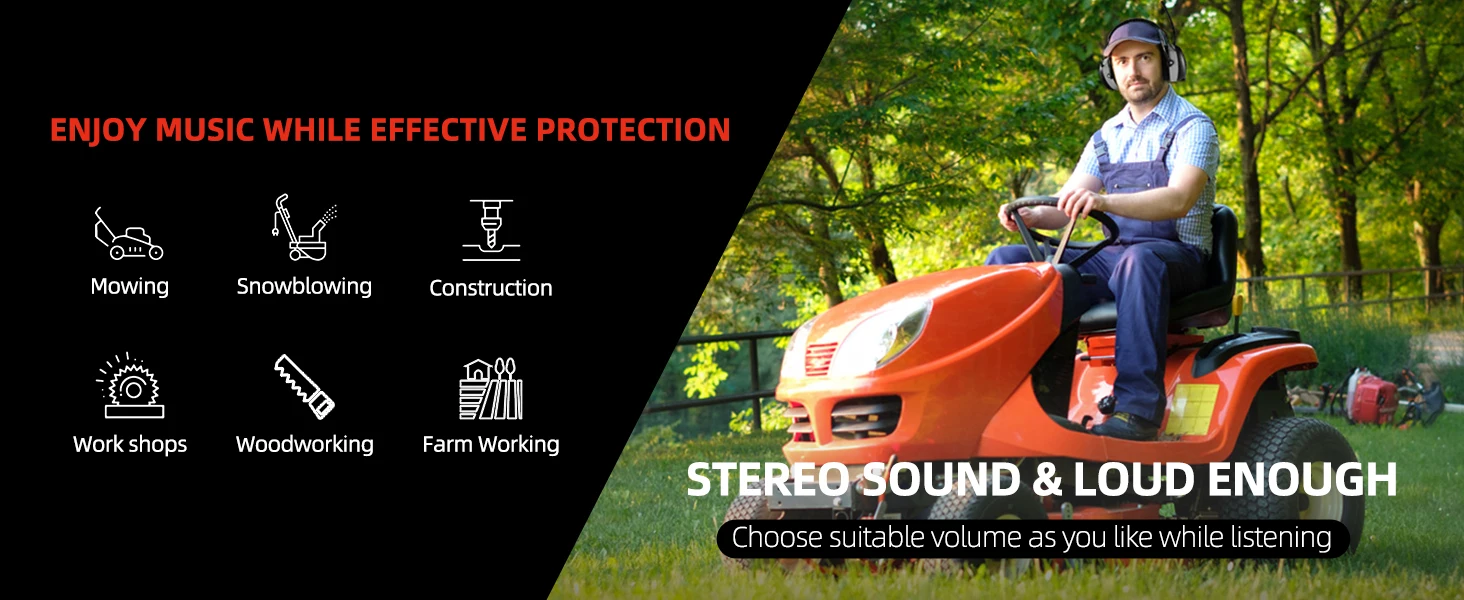 HOCAZOR Safety Earmuffs FM/AM Radio Headphones Ear Protection Muffs NRR 25dB Hearing Protector for Mowing Work Shops Snowblowing