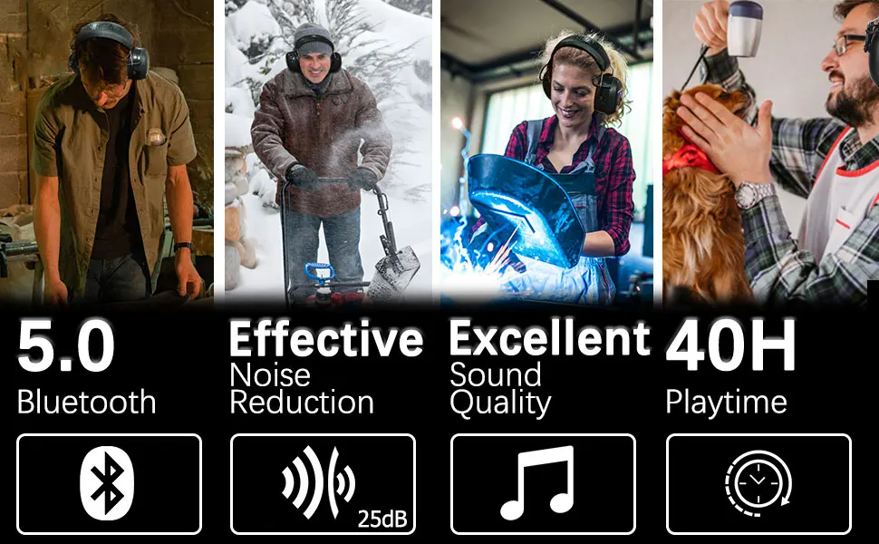 ZOHAN Electronic Headphone 5.0 Bluetooth Earmuffs Hearing Protection Headphones for Music Safety Noise Reduction Charging