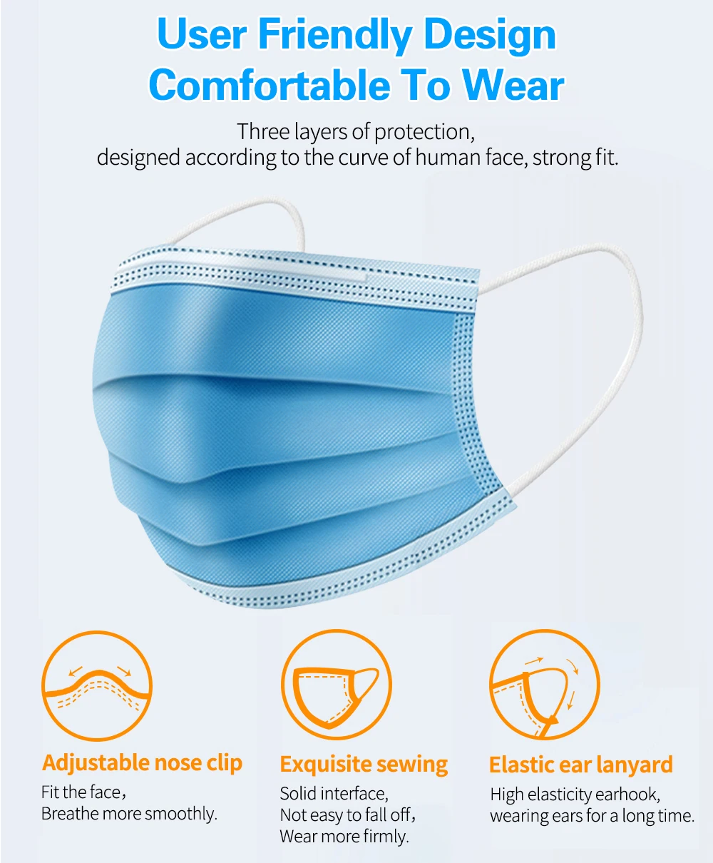 Pink Black Disposable Non-woven 3-layer Face Mask Breathable Mask With Elastic Earband Breathable Adult Mouth Mask