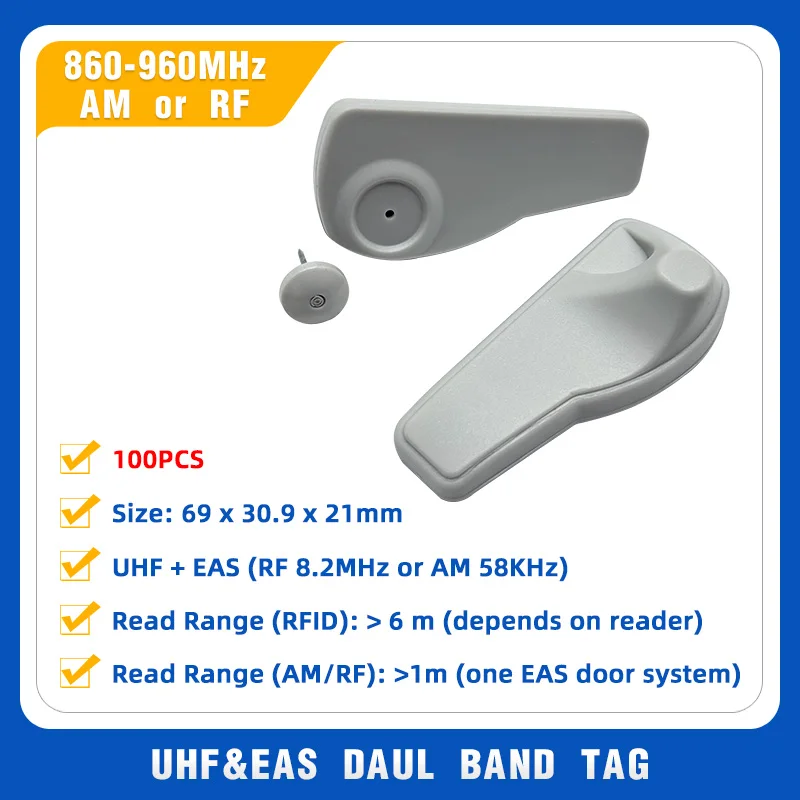 TF9681 Dual Frequency 860-960MHz 8.2MHz/58KHz Anti Theft UHF RF/AM RFID Security Tag EAS Hard Tag for Cloth Retail Management