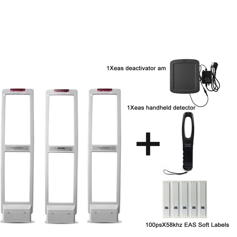 High quality EAS anti-theft system with soft tag and deactivater and  frequency tester (1 master and 2 slaves)