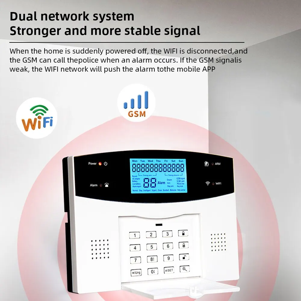 ONENUO Smart WiFi GSM Home Security Protection Smart Alarm System LCD Screen Burglar Kit Tuya APP Remote Control Arm And Disarm ONENUO Smart WiFi GSM Home Security Protection Smart Alarm System LCD Screen Burglar Kit Tuya APP Remote Control Arm And Disarm