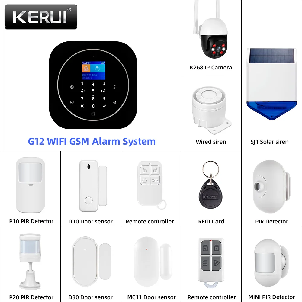 KERUI G12 2G Wifi Wireless Home Alarm System DIY GSM Alarm System for Home Security with Siren, Remote, Motion, Door Sensor