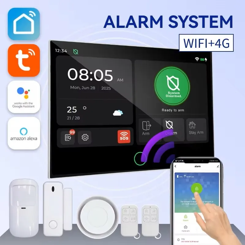 G74 Smart Alarm System Kits Tuya Alarm Smart Security Protection Panel Kit Inteligente Alexa Home Security System 6 languages