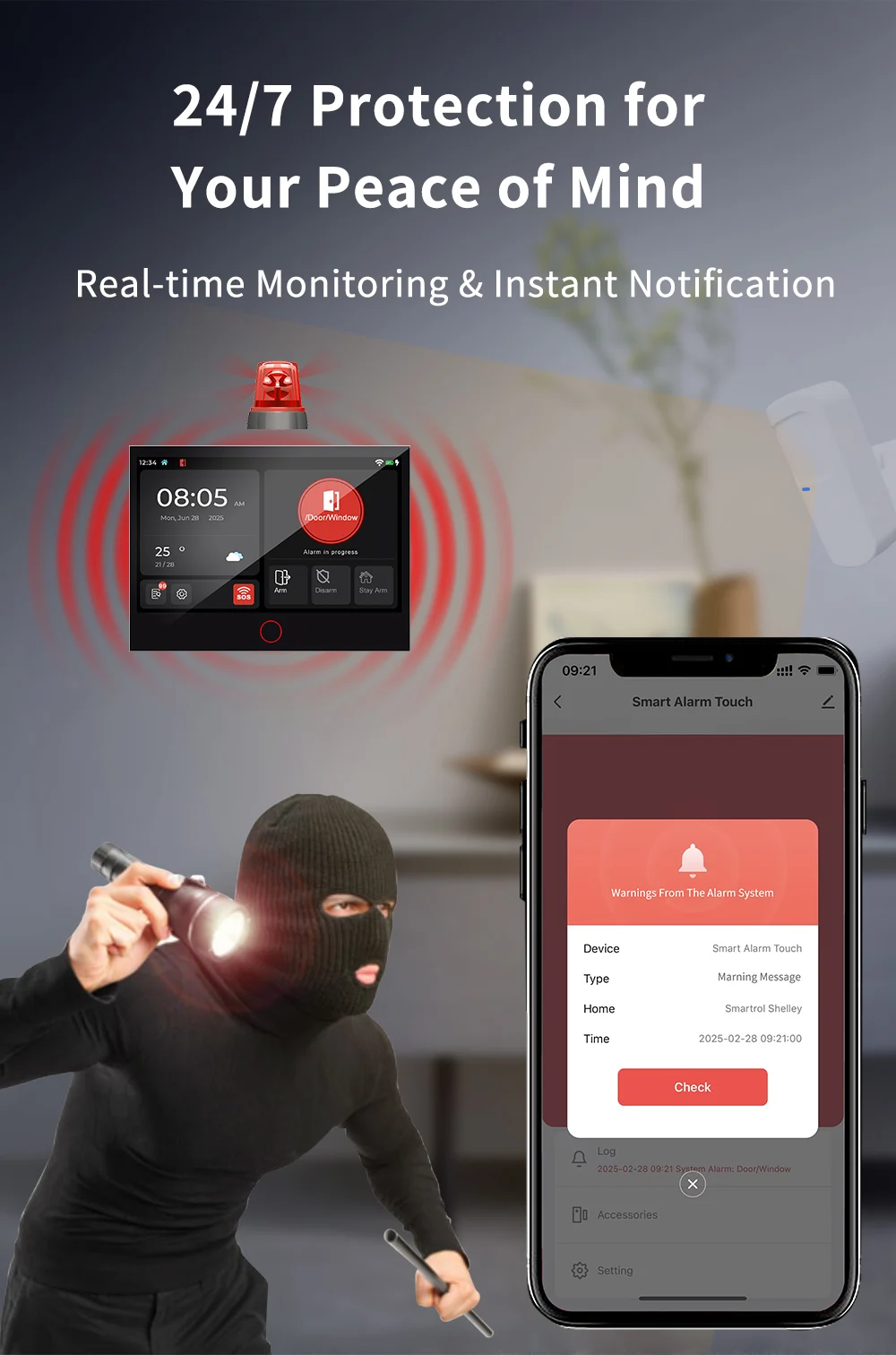 G74 Smart Alarm System Kits Tuya Alarm Smart Security Protection Panel Kit Inteligente Alexa Home Security System 6 languages