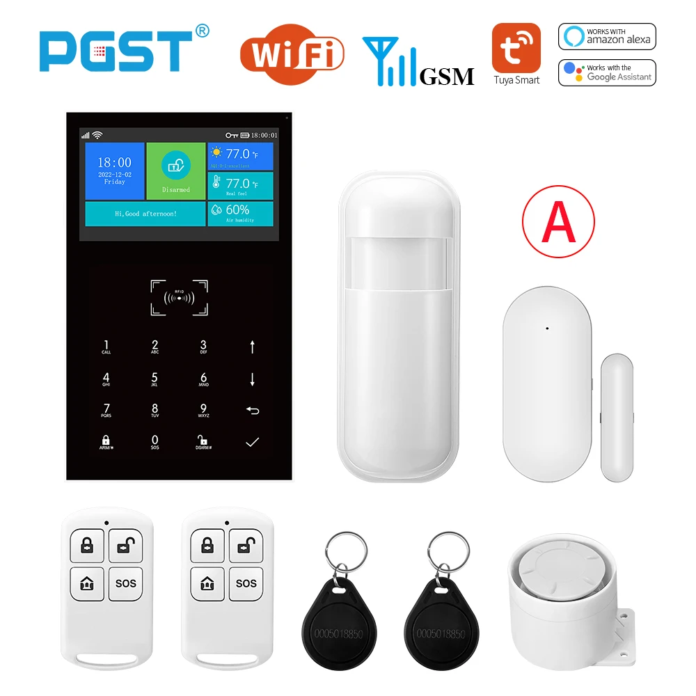 PGST PG109 Smart Tuya Alarm System 4.3 inch Screen WIFI GSM Burglar Home Security With Temperature and Humidity Function