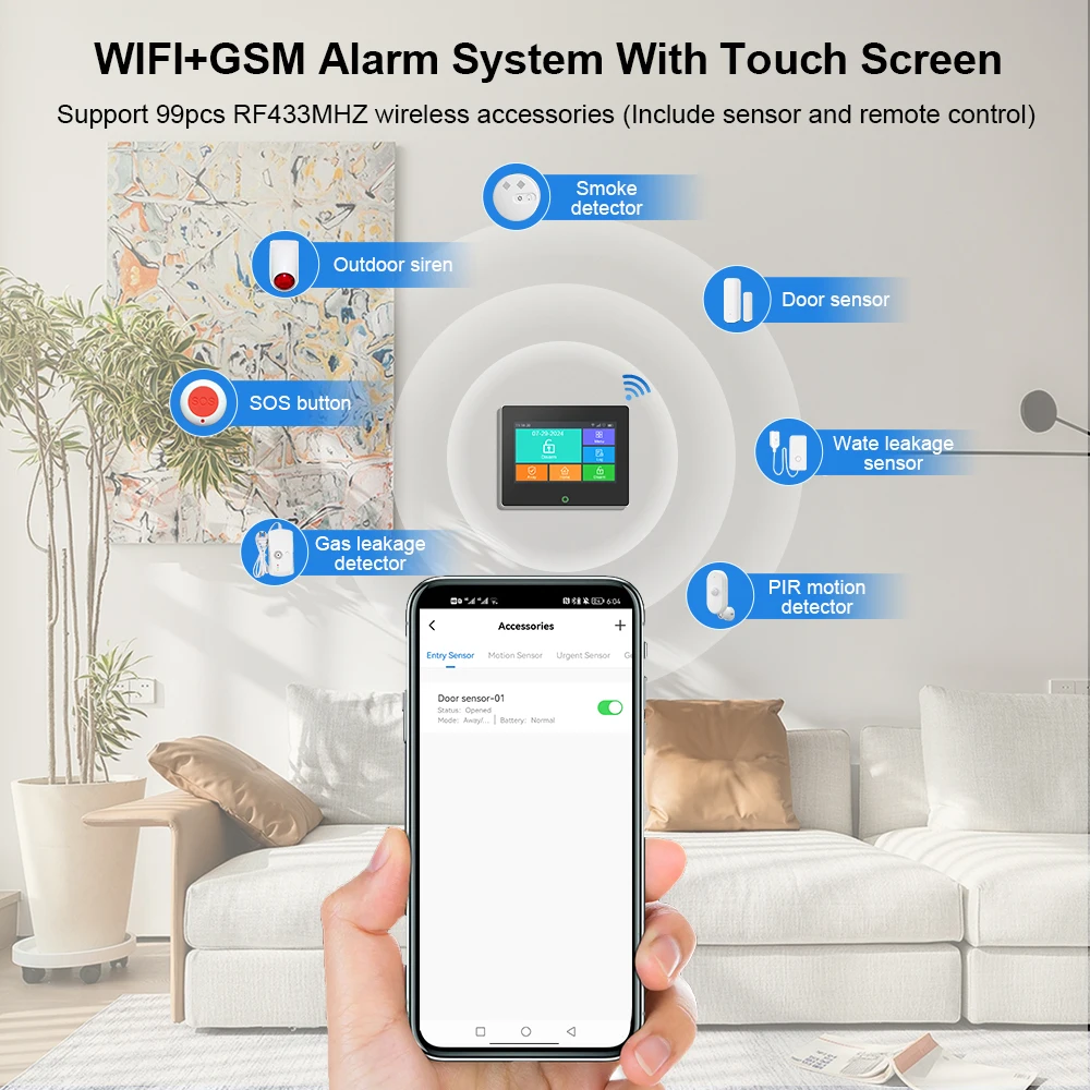 Tuya WiFi GSM Home Security Protection Smart Alarm System TFT Screen Burglar Kit Tuya APP Remote Control Arm And Disarm Tuya WiFi GSM Home Security Protection Smart Alarm System TFT Screen Burglar Kit Tuya APP Remote Control Arm And Disarm
