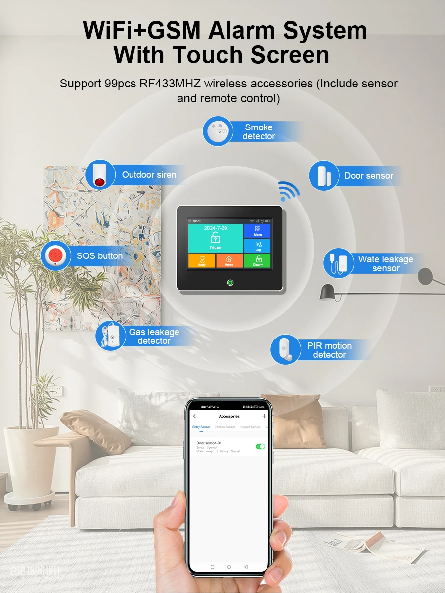 Tuya WiFi GSM Home Security Protection Smart Alarm System TFT Screen Burglar Kit Tuya APP Remote Control Arm And Disarm Tuya WiFi GSM Home Security Protection Smart Alarm System TFT Screen Burglar Kit Tuya APP Remote Control Arm And Disarm