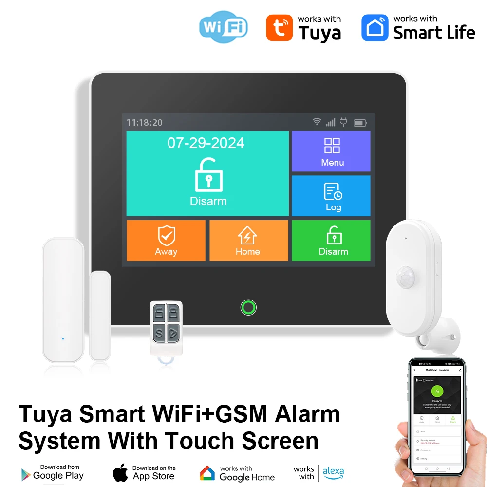 Tuya WiFi GSM Home Security Protection Smart Alarm System TFT Screen Burglar Kit Tuya APP Remote Control Arm And Disarm Tuya WiFi GSM Home Security Protection Smart Alarm System TFT Screen Burglar Kit Tuya APP Remote Control Arm And Disarm