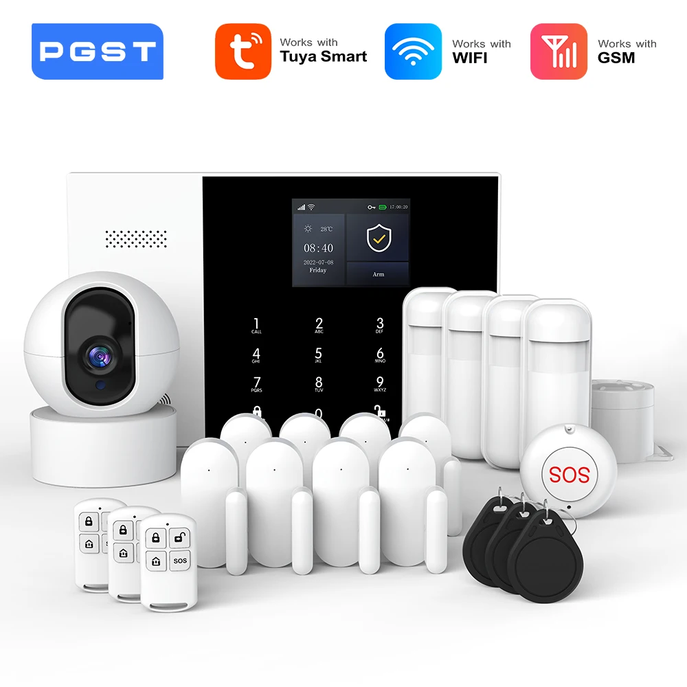 PGST Residential Tuya Smart Gsm Wifi Alarm System for Home Wireless Security Alarm House Smart Life App Control work with ALexa PGST Residential Tuya Smart Gsm Wifi Alarm System for Home Wireless Security Alarm House Smart Life App Control work with ALexa