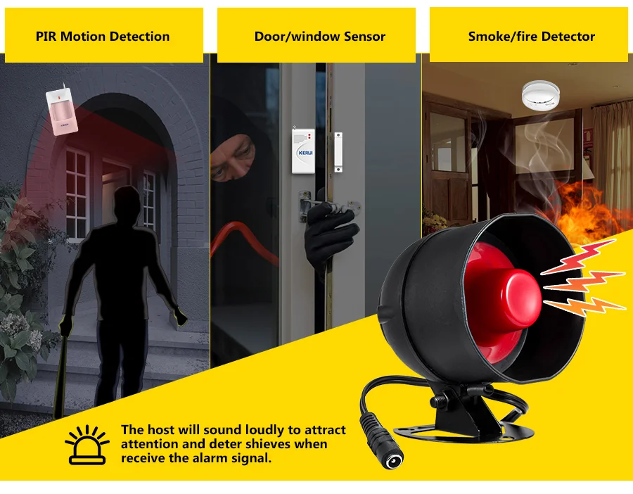 KERUI Tuya Smart WIFI Security Alarm System Kit 110dB Wireless Loud Indoor/Outdoor Siren Horn Home Burglar Motion Door Sensor