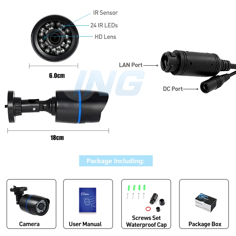 8MP 4K IP66 Waterproof Bullet Outdoor POE Camera, IP Surveillance Camera Security Night CCTV System Cam