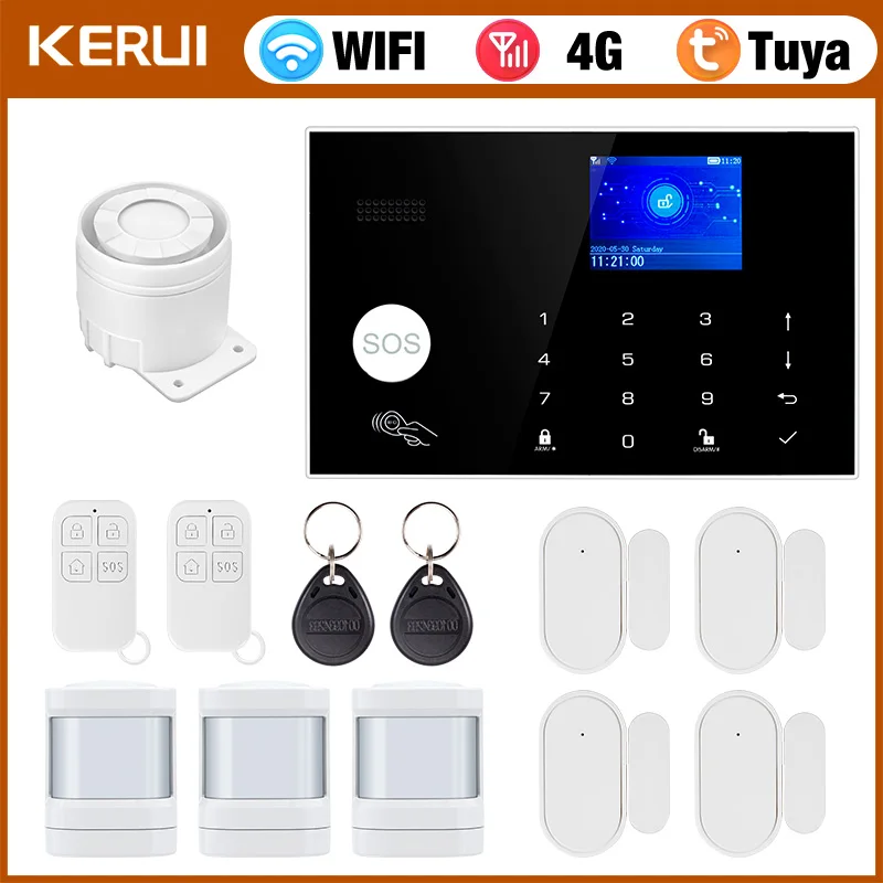 KERUI G34 Tuya Smart 4G WIFI Alarm System for Home Security Alarm Host with Door and Motion Sensor Smart Life APP Support Alexa
