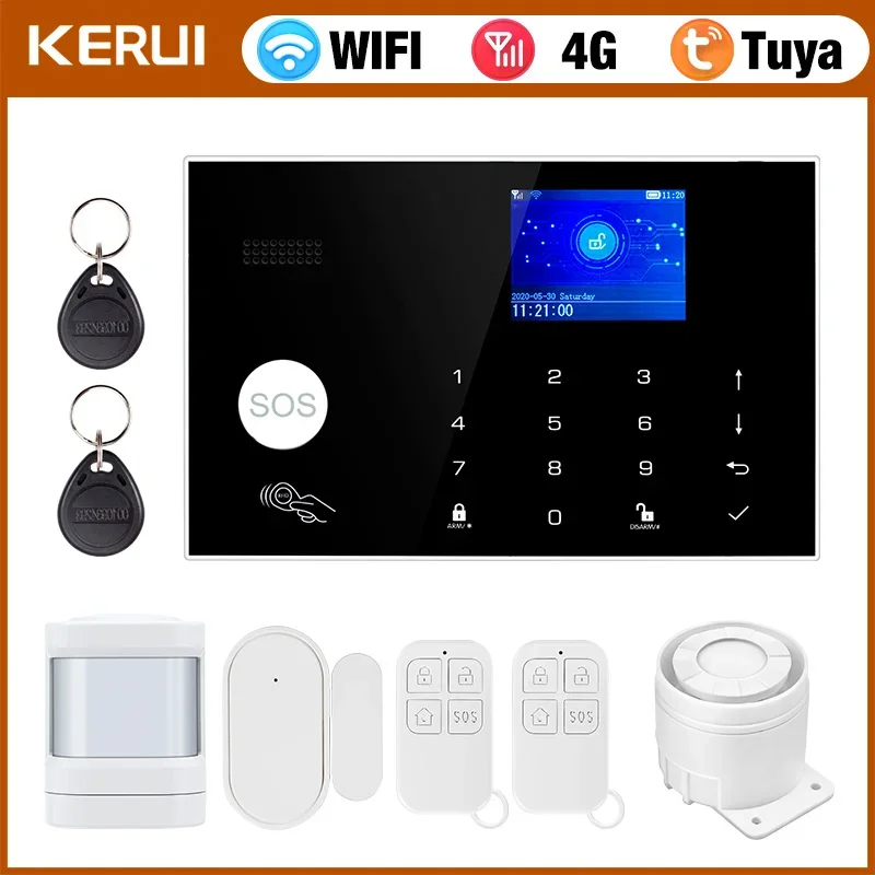 KERUI G34 Tuya Smart 4G WIFI Alarm System for Home Security Alarm Host with Door and Motion Sensor Smart Life APP Support Alexa