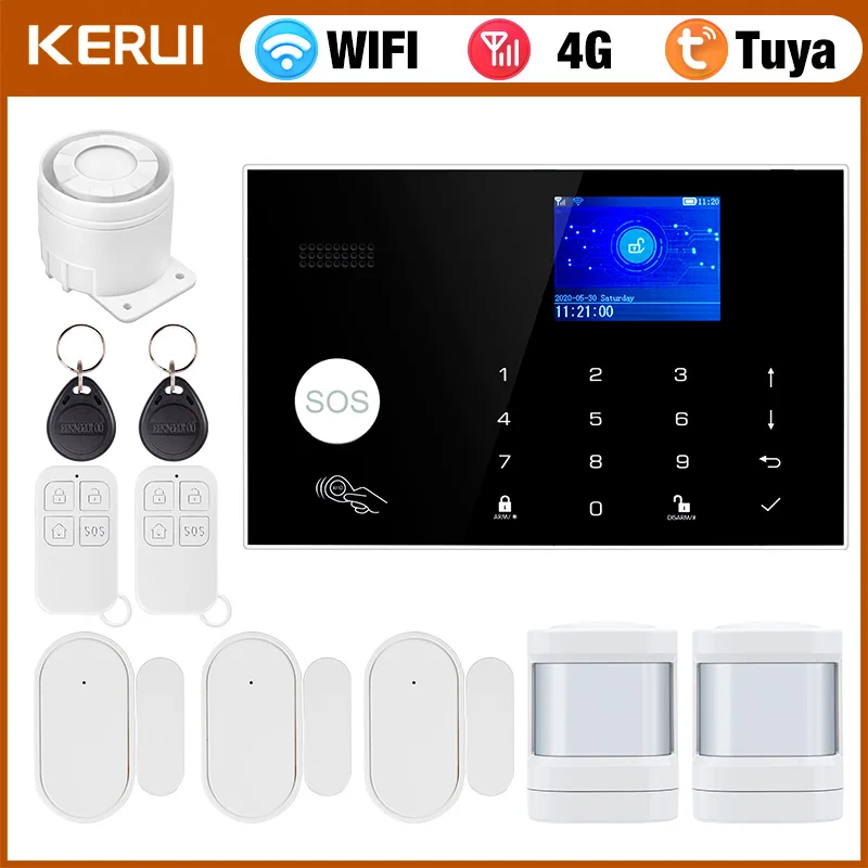 KERUI G34 Tuya Smart 4G WIFI Alarm System for Home Security Alarm Host with Door and Motion Sensor Smart Life APP Support Alexa