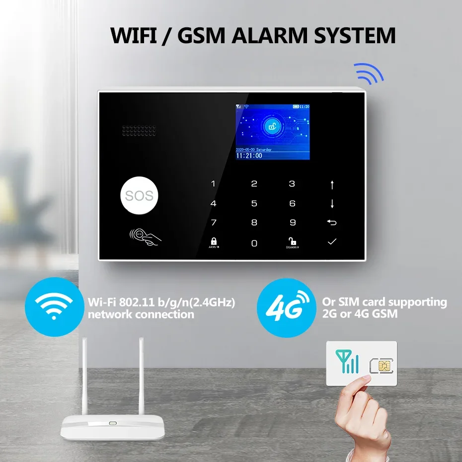 KERUI G34 Tuya Smart 4G WIFI Alarm System for Home Security Alarm Host with Door and Motion Sensor Smart Life APP Support Alexa