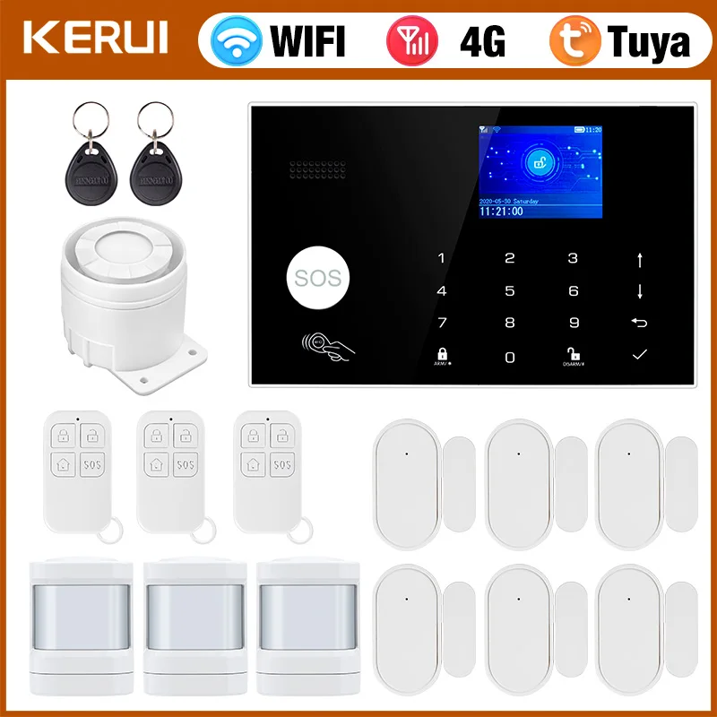KERUI G34 Tuya Smart 4G WIFI Alarm System for Home Security Alarm Host with Door and Motion Sensor Smart Life APP Support Alexa