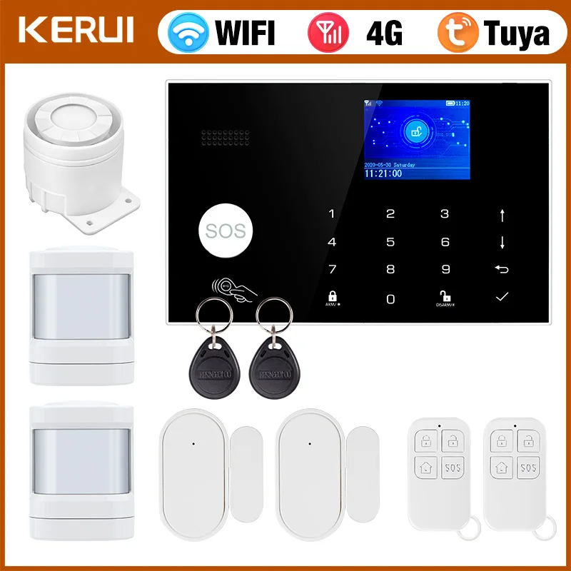 KERUI G34 Tuya Smart 4G WIFI Alarm System for Home Security Alarm Host with Door and Motion Sensor Smart Life APP Support Alexa