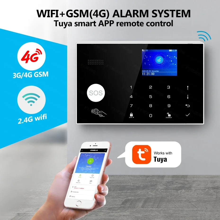 KERUI G34 Tuya Smart 4G WIFI Alarm System for Home Security Alarm Host with Door and Motion Sensor Smart Life APP Support Alexa