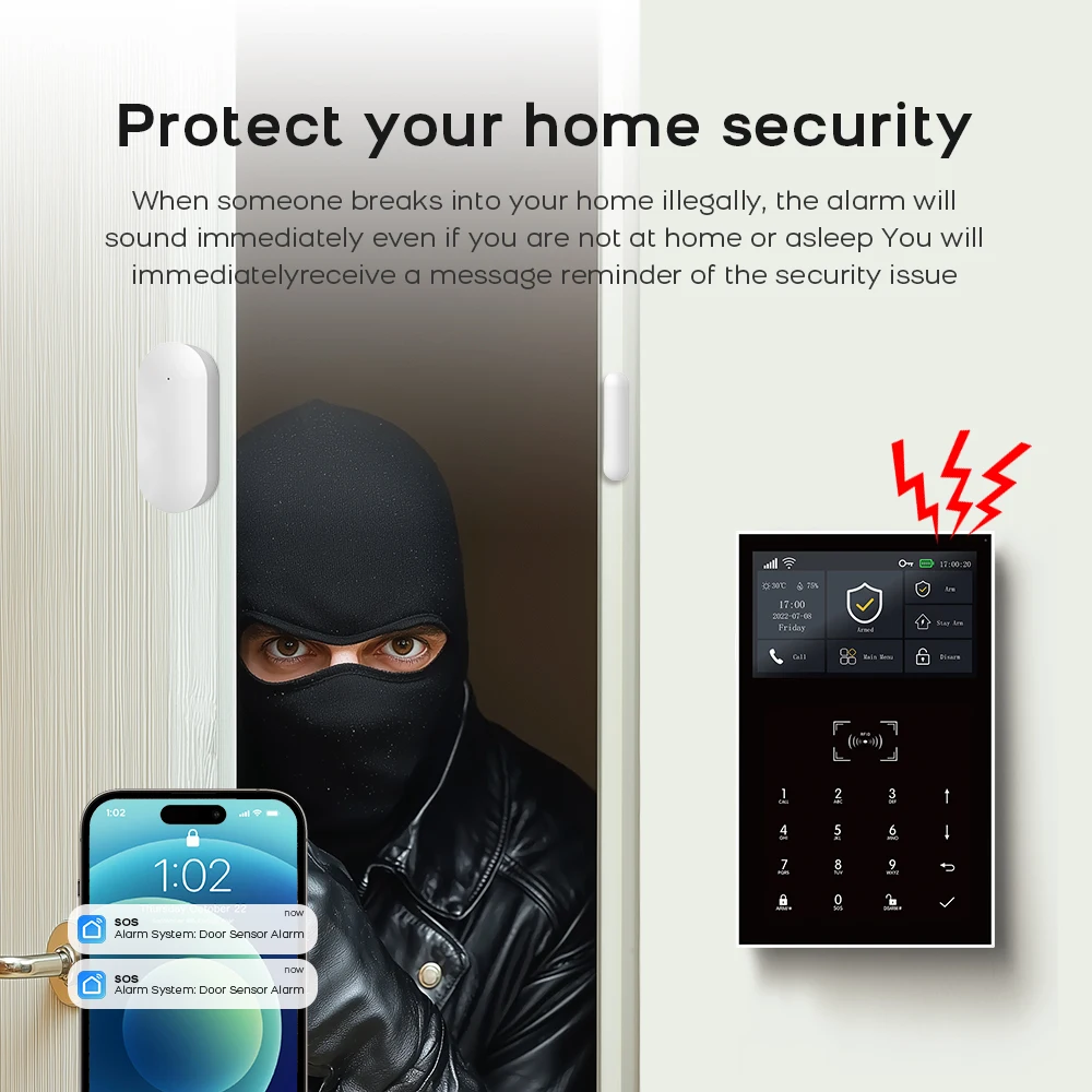 PGST WiFi 2G GSM Home Alarm System Tuya Security Protection Alarm Security System Kit Smart Life Automation Motion Door Sensor