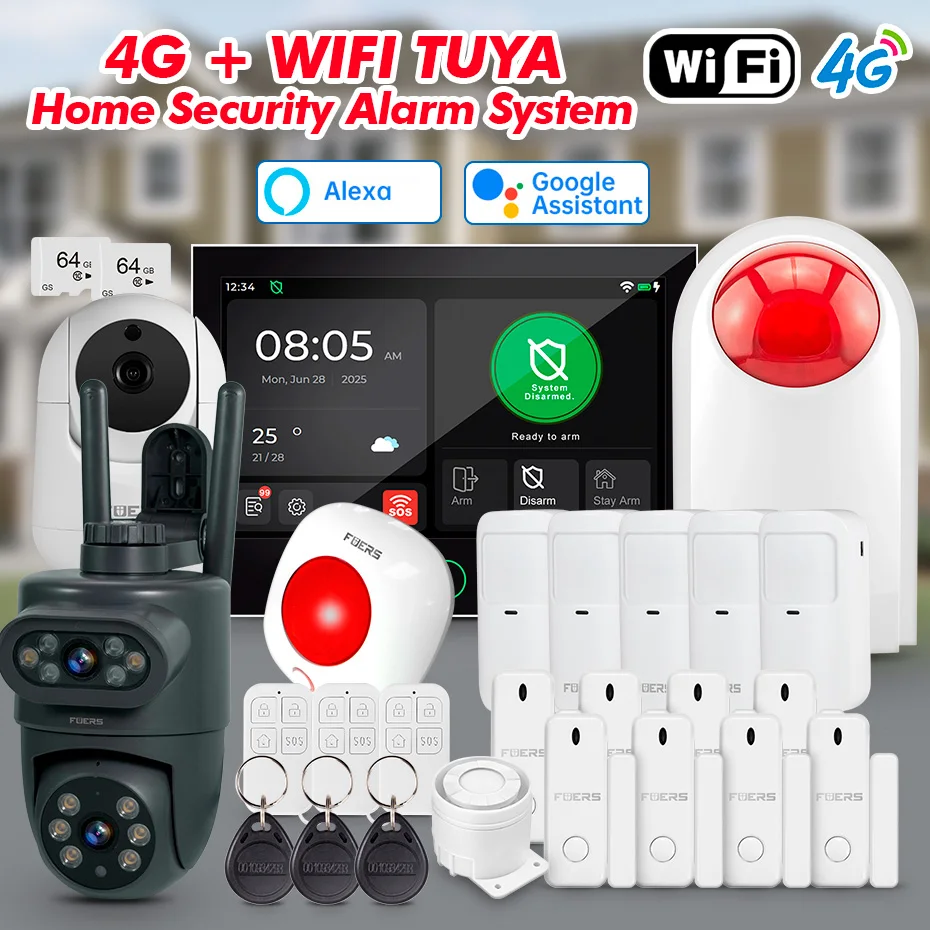FUERS 7 Inch TFT Screen 4G Tuya Smart Home Security Alarm System G70 GSM WiFi Wireless Home Burglar Security Alarm System