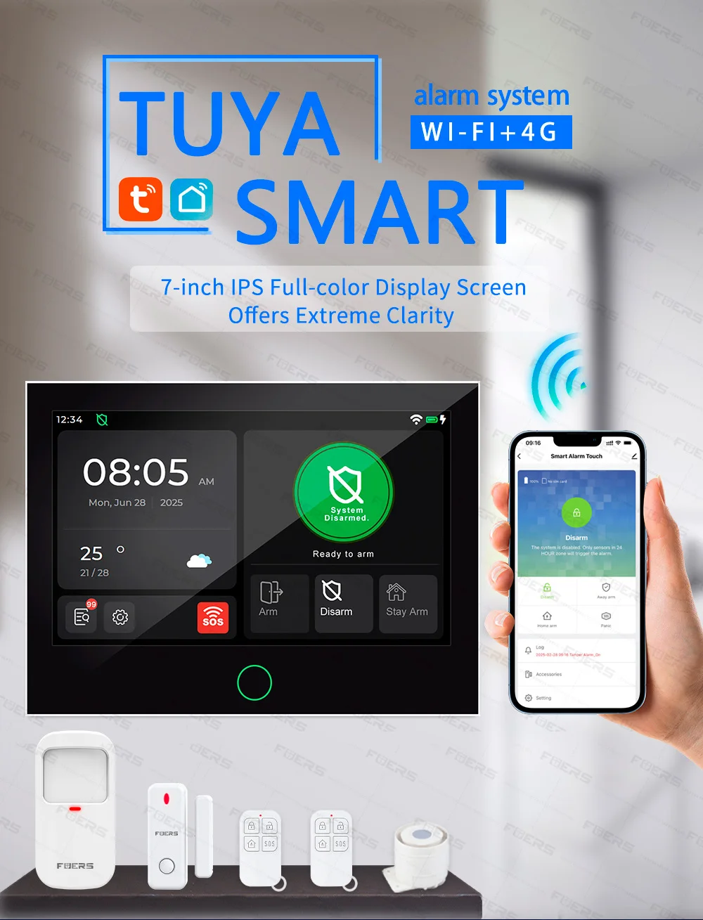 FUERS 7 Inch TFT Screen 4G Tuya Smart Home Security Alarm System G70 GSM WiFi Wireless Home Burglar Security Alarm System