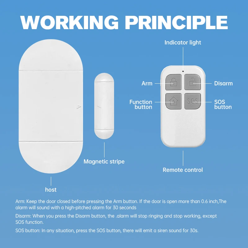 130DB Door Window Entry alarm Wireless Remote Control Door Sensor Alarm Host Burglar Security Alarm System Home Protection Kit